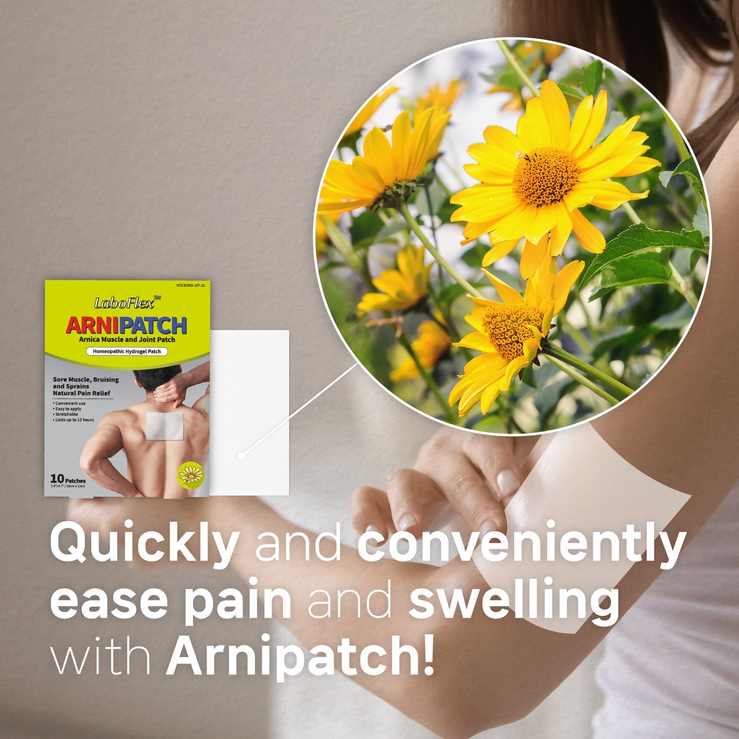 Arni patch for Muscle pain, Joint and Reducing Bruise, Swelling ( 1 box of 10 Patches) - Laboflex -